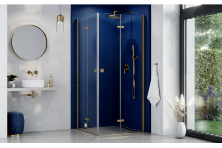 Exo-H Brushed Gold square shower cabin 90x90x195