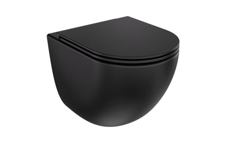 Aspen Ergo Matt Black toilet bowl set plus Aspen Black soft-close seat