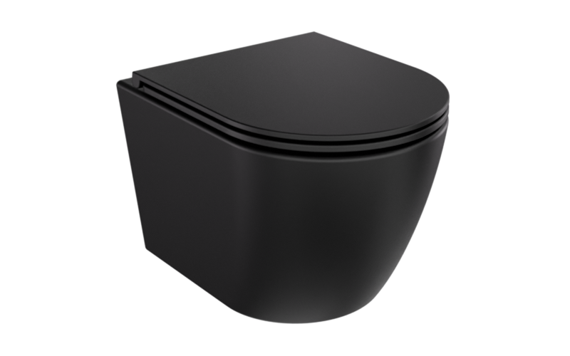 Aspen Matt Black toilet bowl and Aspen Black soft-close seat set
