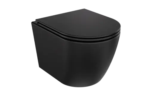 Aspen Matt Black toilet bowl and Aspen Black soft-close seat set